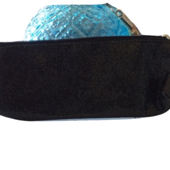 TARTE Cosmetic Bag Sparkly Black Women’s Clutch Metallic Silver Zipper NWOT - Picture 2 of 7